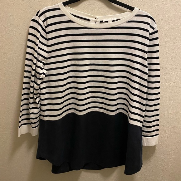Cos Striped Cotton And Silk Button Back 3/4 Length Sleeve Top - Picture 1 of 9
